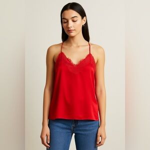 CAMI NYC Red Silk Lace Trim Camisole Tank Top - Size Small